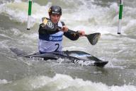 31 May 2024, Bavaria, Augsburg: Canoe/slalom: World Cup, kayak single, final, women. Ricarda Funk from Germany in action. Photo: Karl-Josef Hildenbrand/dpa