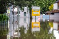 02 June 2024, Bavaria, Günzburg: The main road near the Danube bridge is flooded. Photo: Matthias Balk/dpa