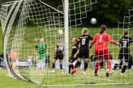 SYMBOL - 30 May 2024, Baden-Württemberg, Mönchweiler: Players can be seen behind the net of a goal during a soccer match. Photo: Silas Stein/dpa