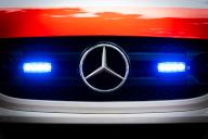 02 June 2024, Lower Saxony, Hanover: Blue light shines on a Mercedes-Benz emergency vehicle. Photo: Moritz Frankenberg/dpa
