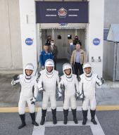 Roscosmos cosmonaut Anna Kikina, left, NASA astronaut Josh Cassada, second from left, NASA astronaut Nicole Mann, second from right, and Japan Aerospace Exploration Agency (JAXA) astronaut Koichi Wakata, right, are seen as they prepare to depart the Neil A. Armstrong Operations and Checkout Building for Launch Complex 39A to board the SpaceX Crew Dragon spacecraft for the Crew-5 mission launch, Wednesday, Oct. 5, 2022, at NASA\u0092s Kennedy Space Center in Florida. NASA\u0092s SpaceX Crew-5 mission is the fifth crew rotation mission of the SpaceX Crew Dragon spacecraft and Falcon 9 rocket to the International Space Station as part of the agency\u0092s Commercial Crew Program. Mann, Cassada, Wakata, and Kikini are scheduled to launch at 12:00 p.m. EDT, from Launch Complex 39A at the Kennedy Space Center. Mandatory Credit: Joel Kowsky \/ NASA via CNP