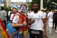 Fans of Real Madrid pose for photographers ahead of the start of the UEFA Champions League final soccer match between Borussia Dortmund and Real Madrid, in London, Britain, 01 June 2024. EFE/ Kiko Huesca
