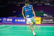 Kento Momota of Japan in action during men single match on the BWF Thomas Cup Finals at Hi-Tech Zone Sports Centre Gymnasium, ChengDu, Sichuan, China on 28 April, 2024