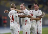 Liverpool Reds players celebrate after scoring a goal during the Battle Of The Reds match between Manchester Reds and Liverpool Reds atNational Stadium Bukit Jalil in Kuala Lumpur, Malaysia on April 27, 2024. (EyePress Newswire/FL Wong