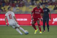 Luis Garcia of Liverpool Reds (L) and Eric Djemba Djemba of Manchester Reds in action during the Battle Of The Reds match between Manchester Reds and Liverpool Reds at National Stadium Bukit Jalil in Kuala Lumpur, Malaysia on April 27, 2024. (EyePress Newswire/FL Wong