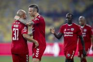 Danny Webber of Manchester Reds (L) celebrates with teammates after scoring a goal during the Battle Of The Reds match between Manchester Reds and Liverpool Reds at National Stadium Bukit Jalil in Kuala Lumpur, Malaysia on April 27, 2024. (EyePress Newswire/FL Wong