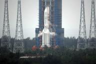 A Long March 5, carrying China\'s Chang\'e-6 lunar mission, prepares to lift off from the Wenchang Satellite Launch Center in south China\'s Hainan province early Friday, May 03, 2024. The mission aims to collect the first ever samples from the far side of the moon