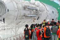 Students learn details of the 1:1 structural verification model of Tianhe Core Module of China\'s space station exhibited at China\'s Science and Technology Museum in Beijing, China Saturday, May 04, 2024