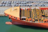 A view of various kinds of vehicles to be exported in a port in Yantai in east China\'s Shandong province Wednesday, May 08, 2024