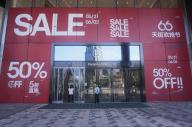 A big promotional sign of &quot;Sale 50% Off&quot; at a shopping mall in Hangzhou in east China\
