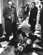 Arthur Kennedy (left with handgun), on-set of the Spanish-Italian film, "Don