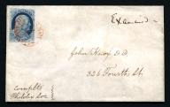 1c Franklin with New York Carrier cancel cover, c. 1852. Single 1c blue Franklin, type IV, cancelled with a red New York carrier handstamp, addressed to John Knox, D.D., 326 Fourth St., (New York City