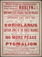 Coriolanus, Roslyn, NY, 1937. The Federal Theatre Project, created by the U.S. Works Progress Administration in 1935, was designed to conserve and develop the skills of theater workers, re-employ them on public relief, and to bring theater to thousands in the United States who had never before seen live theatrical performances