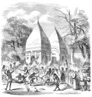Hindoo Dance - from a native drawing, 1857. Devotees outside a temple in India. 