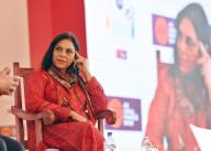 JAIPUR, INDIA - JANUARY 25: Mira Nair in conversation with Vir Sanghvi (not in picture) during âMira Nair: The Personal and the Politicalâ session during the ZEE Jaipur Literature Festival 2018 at Diggi Palace at on January 25, 2018 in Jaipur, India. (Photo by Raj K Raj/Hindustan Times )