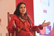 JAIPUR, INDIA - JANUARY 25: Mira Nair in conversation with Vir Sanghvi (not in picture) during âMira Nair: The Personal and the Politicalâ session during the ZEE Jaipur Literature Festival 2018 at Diggi Palace at on January 25, 2018 in Jaipur, India. (Photo by Raj K Raj/Hindustan Times )