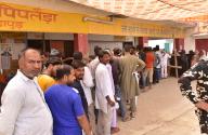 GHAZIABAD, INDIA - APRIL 26: People are queuing up outside a polling station during the Second phase of the general Loksabha elections at a polling booth in Masuri on April 26, 2024 in Ghaziabad, India. (Photo by Sakib Ali\/Hindustan Times