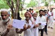 GHAZIABAD, INDIA - APRIL 26: People are queuing up outside a polling station during the Second phase of the general Loksabha elections at Ghaziabad Kaila Bhatta polling booth on April 26, 2024 in Ghaziabad, India. (Photo by Sakib Ali\/Hindustan Times