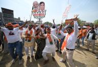 NEW DELHI, INDIA - APRIL 29: BJP supporters seen during the Roadshow before Filing the Nomimantion for BJP\'s candidate from North West Delhi for upcoming Lok Sabha Elections, Yogender Chandolia at Mangolpuri on April 29, 2024 in New Delhi, India. (Photo by Sanchit Khanna\/Hindustan Times