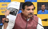 NEW DELHI, INDIA - MAY 2: Senior AAP Leader and Rajya Sabha Member Sanjay Singh addressing an important press conference on the issue of Covishield vaccine scam at Rouse Avenue, on May 2, 2024 in New Delhi, India. (Photo by Sonu Mehta\/Hindustan Times