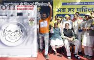 NEW DELHI, INDIA - MAY 5: Senior AAP Leader and MP Sanjay Singh, Delhi State Convenor Gopal Rai,Delhi Cabinet Minister Saurabh Bharadwaj, LoKSabha Candidate Somnath Bharti, Mayor Shelly Oberoi, MLA Durgesh Pathak, and others during participate in the Walkathon at old Rajendra Nagar, on May 5, 2024 in New Delhi, India. (Photo by Sanjeev Verma\/Hindustan Times