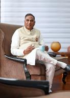 NEW DELHI, INDIA - MAY 3: (EDITOR\'S NOTE: This is an exclusive image of Hindustan Times) BJP Lok Sabha candidate from South Delhi Ramvir Singh Bidhuri during an exclusive interview with Hindustan Times, at his house, at Zakir Hussain Marg, on May 3, 2024 in New Delhi, India. (Photo by Raj K Raj\/Hindustan Times