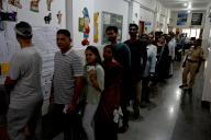 NAVI MUMBAI, INDIA - MAY 13: People in queue caste their vote for the Lok Sabha Elections 2024 at Gokhale school, Kharghar on May 13, 2024 in Navi Mumbai, India. The 96 parliamentary constituencies that polled in the phase 4 of Lok Sabha Elections 2024 on Monday recorded a voter turnout of about 63 per cent, the Election Commission of India said.(Photo by Bachchan Kumar/Hindustan Times