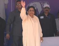 LUCKNOW, INDIA - MAY 13: BSP Supremo Mayawati waves her hand to greet supporters during an Lok Sabha election campaign rally to support her party candidates on May 13, 2024 in Lucknow, India. (Photo by Deepak Gupta Hindustan Times