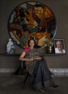 MUMBAI, INDIA - AUGUST 9: Rekha Jhunjhunwala, wife of Rakesh Jhunjhunwala poses for the photo at her house Rare Villa, Malabar Hill on August 9, 2023 in Mumbai, India. (Photo by Satish Bate/Hindustan Times