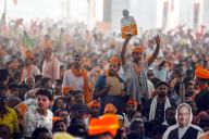 NEW DELHI, INDIA - MAY 18: Supporters of Bharatiya Janata Party (BJP hold placards of Prime Minister Narendra Modi during a public rally at Northeast on May 18, 2024 in New Delhi, India. (Photo by Raj K Raj\/Hindustan Times 