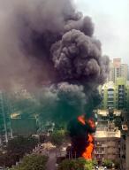 GHAZIABAD, INDIA - MAY 18: A major fire erupted in Arihant Harmony high-rise in Indirapuram on Saturday afternoon and gutted two diesel generator sets besides causing major damage to four nearby flats of the highrise, on May 18, 2024 in Ghaziabad, India. (Photo by Sakib Ali\/Hindustan Times