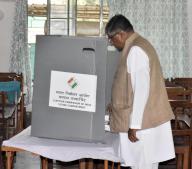 PATNA, INDIA - JUNE 1: BJP candidate from Patna Saheb constituency Ravishankar Prasad casting his vote during seventh and last phase of Lok Sabha election at Patna Women\'s College on June 1, 2024 in Patna, India. (Photo by Santosh Kumar\/Hindustan Times