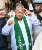 PATNA, INDIA - JUNE 1: RJD Chief Lalu Prasad coming out after cast his vote during Lok Sabha election at a polling booth at Bihar Veterinary College on June 1, 2024 in Patna, India. (Photo by Santosh Kumar\/Hindustan Times