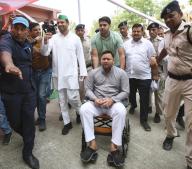 PATNA, INDIA - JUNE 1: RJD leader Tejashwi Yadav coming out after cast vote during seventh and last phase of Lok Sabha election at Bihar Veterinary College on June 1, 2024 in Patna, India. (Photo by Santosh Kumar\/Hindustan Times