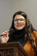 Detroit, Michigan USA, 15 January 2024, Congresswoman Rashida Tlaib was a featured speaker at the Martin Luther King Day rally for jobs, peace and justice at St. Matthew