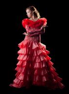 Pretty young woman like flamenco dancer in red oriental