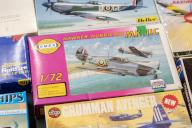 Boxed model plane kit on display at auction, UK Hawker Hurricane Mk