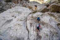 Hikers group, Torrent de Pareis, Sa Calobra, Majorca, Balearic Islands, Spain