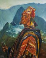 Kristian Krekovic, in front of Machu Picchu, 1959, oil on canvas, krekovic museum, Palma, Majorca, Balearic Islands, Spain