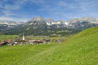 View of the village of Ellmau am Wilden Kaiser, Kufstein, Tyrol, Austria