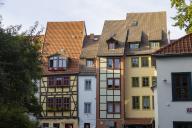 Historic houses at the back of the cathedral square, Erfurt, Thuringia, Germany