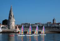 Old port, La Rochelle, France, monument, Tour de la lanterne, Sailing course, beach catamarans, sea, atlantic ocean