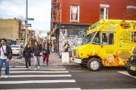 Street food vehicle on Bedford Avenue in Williamsburg, Brooklyn, New York City, USA, North