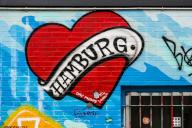 Lettering Hamburg, street art, graffiti, painted house wall, Reeperbahn, St. Pauli, Hamburg, Germany