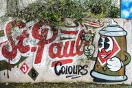 Lettering St Pauli, street art, graffiti, painted house wall, Reeperbahn, St. Pauli, Hamburg, Germany