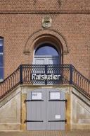 Entrance to the Ratskeller restaurant in the Old Town Hall in Husum, North Friesland district, Schleswig-Holstein, Germany