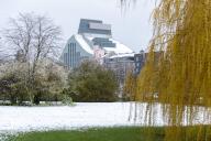 Latvian National Library in spring with snow, Riga, Latvia