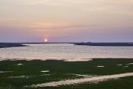 South reservoir at sunset in Ockholm, Nordfriesland district, Schleswig-Holstein, Germany
