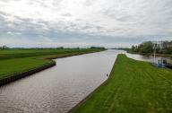 View from the Nieuwe Statenzijl lock of the Westerwolder Aa and Reiderwolder polder (from right), municipality of Oldambt, Dollart, Dollard, province of Groningen