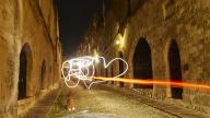 Knights Street, Bright light drawings on a medieval street at night, Night shot, Rhodes Old Town, Rhodes, Dodecanese, Greek Islands, Greece